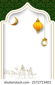 Ramadan Kareem or Eid Mubarak Islamic design with lantern lamp light and cressent moon vector illustration background. Design for greeting, cards, event, poster and banner.