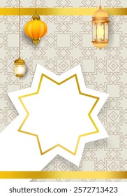 Ramadan Kareem or Eid Mubarak Islamic design with lantern lamp light and cressent moon vector illustration background. Design for greeting, cards, event, poster and banner.
