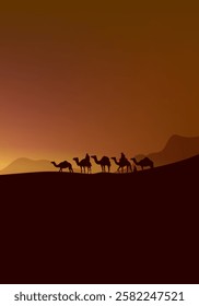 Ramadan Kareem or Eid Mubarak Islamic icon with camel, lantern, lamp, cressent moon vector illustration background vector design poster, greeting, cards and banner.