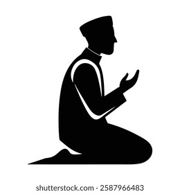 Ramadan Kareem. Eid mubarak, Islamic design element. Muslim man prayer silhouette Vector illustration. Moslem salah icon. isolated on white background.
