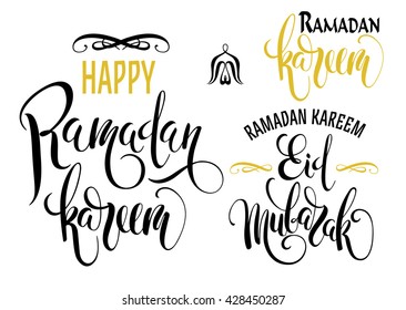 Ramadan Kareem. Eid Mubarak. Lettering design with calligraphic elements. Vector illustration.