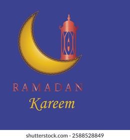 Ramadan kareem and eid mubarak with moon mosque on gradient background.