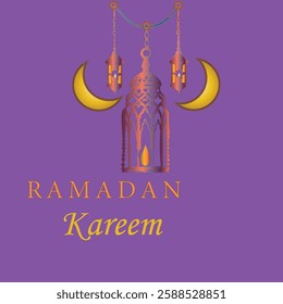 Ramadan kareem and eid mubarak with moon mosque on gradient background.