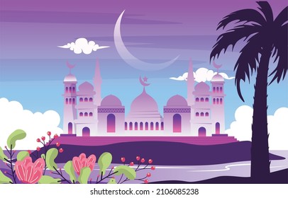 Ramadan Kareem Eid Mubarak Moschee Nature Islamic Celebration Illustration