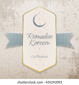 Ramadan Kareem Eid Mubarak textile Poster with greeting Ribbon and Text. Vector Illustration