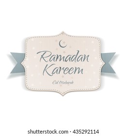 Ramadan Kareem Eid Mubarak textile Card with greeting Ribbon and Text. Vector Illustration