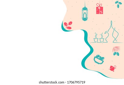 Ramadan Kareem y Eid Mubarak tema con copia en blanco / área de texto. Puede ser utilizado para fondo, afiche, volante, infografía, presentación, diseño de plantilla. Concepto de iconos islámicos en vector moderno plano.