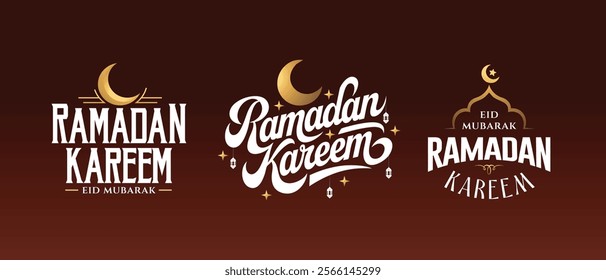 Ramadan Kareem, eid mubarak typography logo set, islamic day background