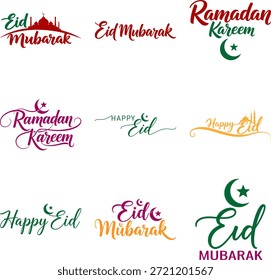 Conjunto de tipografia Ramadan Kareem e Eid Mubarak - Coleção de letras de feriado islâmico