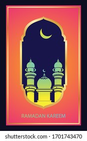 Ramadan Kareem Eid Mubarak Vector illustration with Elegant Frame & masjid Moon icon Eps 10 