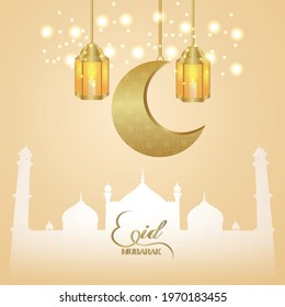 Ramadan kareem or eid mubarak vector illustration on creative background and golden moon