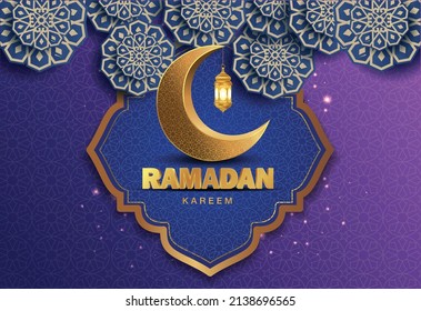 Ramadan Kareem o eid mubarak, diseño de ilustración vectorial, patrón islámico y farol árabe