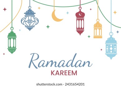 Ramadan Kareem, Eid Mubarak Vektor Grußkarte Hintergrund. Feier Ornamente und arabische Laternen auf weißem Hintergrund. Poster-Vorlage. Hintergrund, Flyer für Ferienveranstaltung