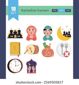 Ramadan Kareem and Eid Mubaraq Illustration Set