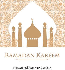 Ramadan kareem Eid template background with copy space with icon mosque, moon, and star as symbolic of Arab muslim in Islamic religion