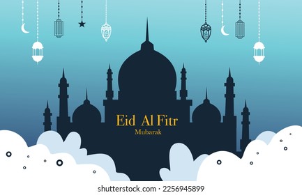 ramadan kareem eid-al-fitr-Poster-Vorlage mit Ornamentalbuchstaben und Moschee-Vektorhintergrund-Design