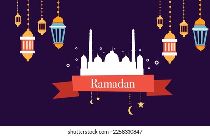ramadan kareem eid-al fitr poster template with ornament lettern and mosque vector background design
for background and landing page ramadan event