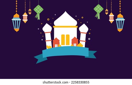 plantilla de afiche de fitr ramadan kareem eid-al con linterna ornamento y diseño de fondo de vector de mezquita
para el evento de fondo y página de inicio ramadan