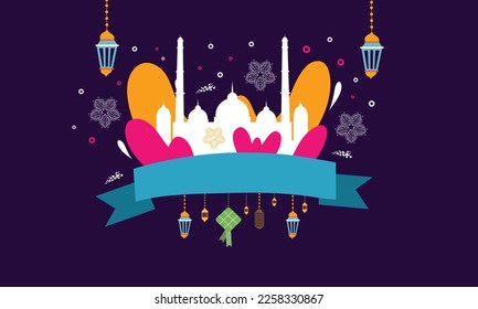 ramadan kareem eid-al fitr poster template with ornament lettern and mosque vector background design
for background and landing page ramadan event