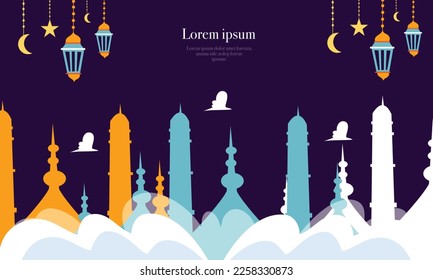 ramadan kareem eid-al fitr poster template with ornament lettern and mosque vector background design
for background and landing page ramadan event