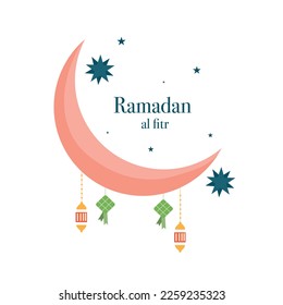 ramadan kareem eid-al fitr poster template with ornament lettern and mosque vector background design