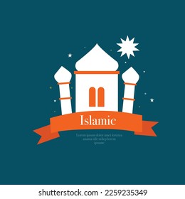 ramadan kareem eid-al fitr poster template with ornament lettern and mosque vector background design
