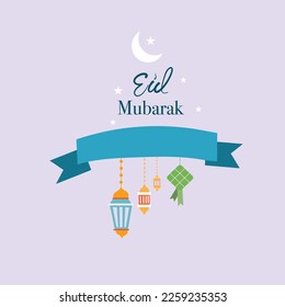 ramadan kareem eid-al fitr poster template with ornament lettern and mosque vector background design
