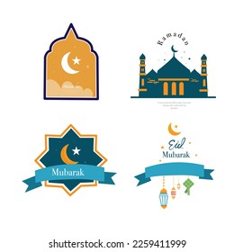 ramadan kareem eid-al fitr poster template with ornament lettern and mosque vector background design