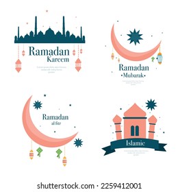 ramadan kareem eid-al-fitr-Poster-Vorlage mit Ornamentalbuchstaben und Moschee-Vektorhintergrund-Design