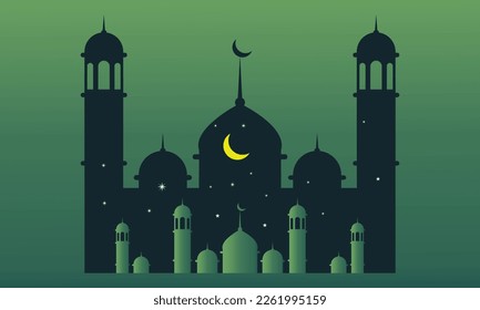 Ramadan Kareem eid-al Fitr poster template with ornament letter and mosque vector background design Creative Kids, and Theme Vector Illustration.