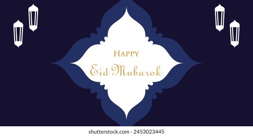 Ramadan kareem eid-al fitr poster template with ornament lettern and mosque vector background design