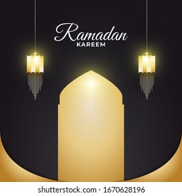 Ramadán Kareem con elegantes faroles árabes