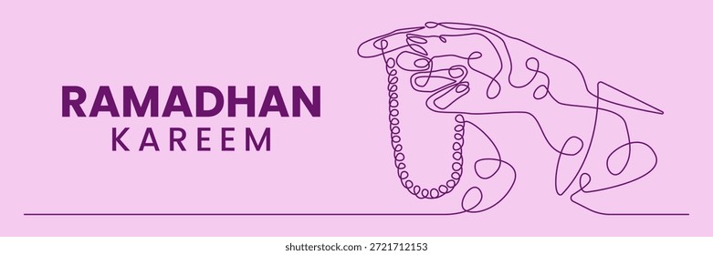 Ramadan kareem elegant islamic vector banner with prayer beads tasbih line art