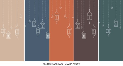 Ramadan Kareem Elegant Lantern Background with Color Variations Crescent Moon and Stars Islamic Festive Design