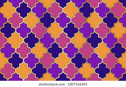 Patrón elegante de Ramadan Kareem. Tender Patrón Marroquí Sin Marea. 1001 Noche árabe. Diseño de la ventana de la mezquita. Patrón marrón. Mosaico árabe Mubarak. Ornamento tradicional musulmán de linternas.