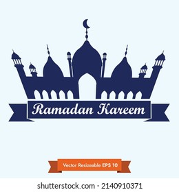 Ramadan Kareem. Emblems For Islamic holy Holiday. isolated on blue pastel background. Best Badges Set For Your Design