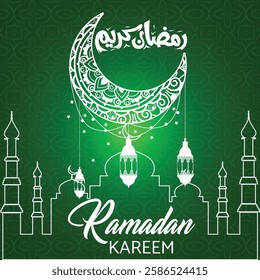 Ramadan Kareem in English and Arabic Word Vector banner poster Social Media post Ramadan Kareem 