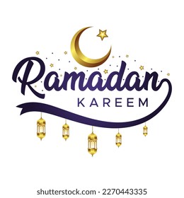 Ramadan Kareem English typography decoration on white background