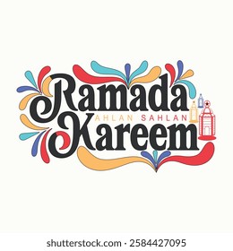 Ramadan Kareem english typography. Greeting design  "Muslim fasting month greeting text".