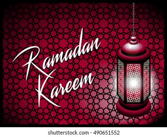 Ramadan Kareem Fanous Lantern Greeting Card On An Arabesque Traditional Decorative Pattern