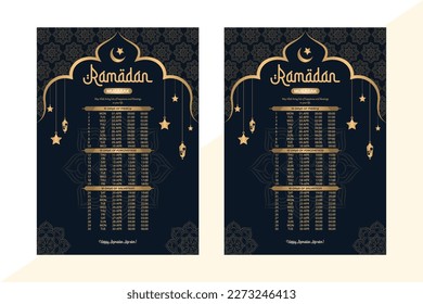 Ramadan Kareem fasting and prayer time guide ramadan calendar design template iftar and sehri.