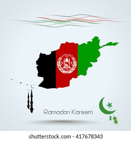 Ramadan Kareem, Feast of Ramadan in Afghanistan , Map flag of Afghanistan , Islamic holiday, eps 10