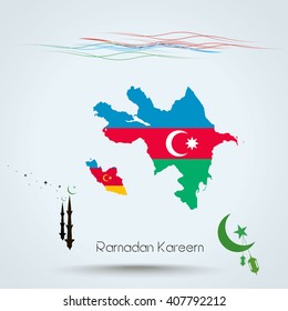 Ramadan Kareem, Feast of Ramadan in Azerbaijan , Map flag of Azerbaijan , Islamic holiday, eps 10