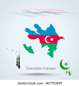 Ramadan Kareem, Feast of Ramadan in Azerbaijan , Map flag of Azerbaijan , Islamic holiday, eps 10