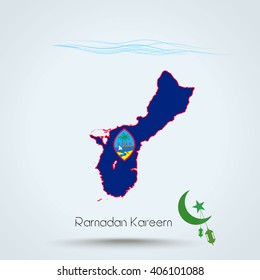 Ramadan Kareem, Feast of Ramadan in Guam, Map flag of Guam, Islamic holiday, eps 10

