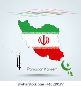 Ramadan Kareem, Feast of Ramadan in Iran , Map flag of Iran , Islamic holiday, eps 10