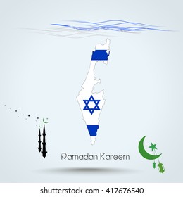 Ramadan Kareem, Feast of Ramadan in Israel , Map flag of Israel , Islamic holiday, eps 10
