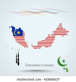Ramadan Kareem, Feast of Ramadan in Malaysia , Map flag of Malaysia , Islamic holiday, eps 10