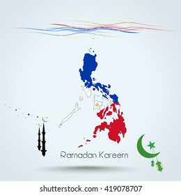 Ramadan Kareem, Feast Of Ramadan In Philippines , Map Flag Of Philippines , Islamic Holiday, Eps 10