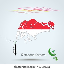 Ramadan Kareem, Feast of Ramadan in Singapore , Map flag of Singapore , Islamic holiday, eps 10